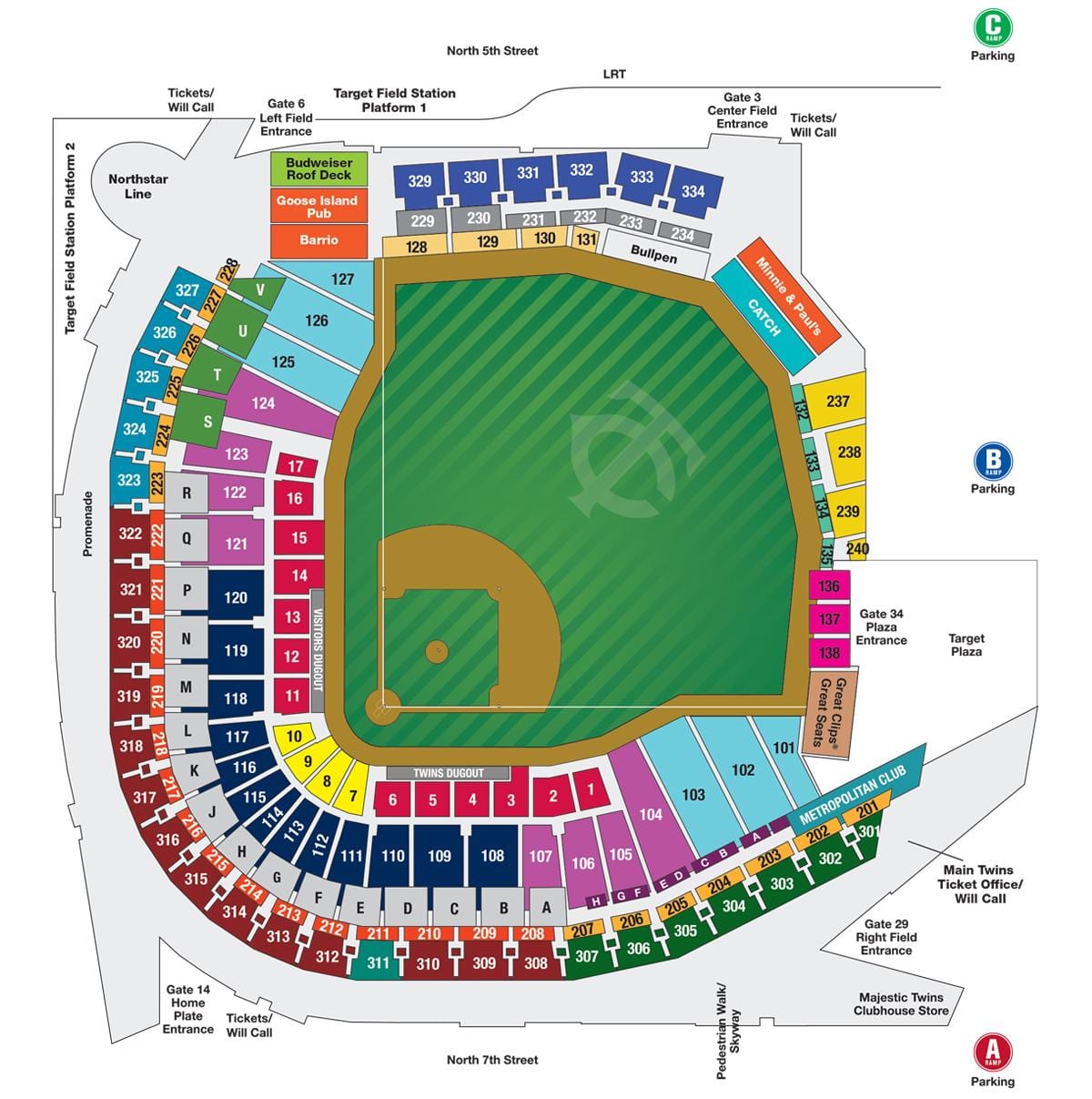 wrigley ક્ષેત્ર બેઠક નકશો સાથે બેઠક નંબરો
